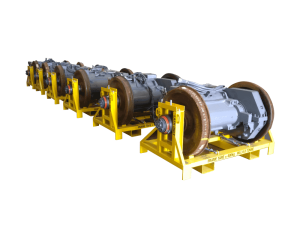 Industrial electric motors on yellow frames.